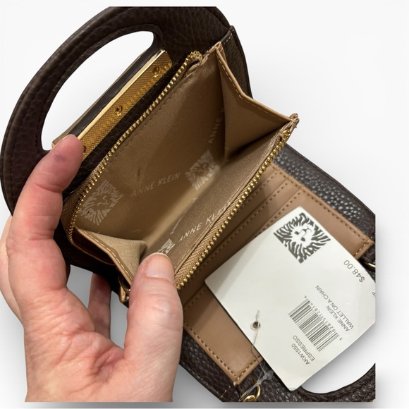 Anne Klein Mini Leather Chain Crossbody Wallet Black Gold Hardware NWT - Picture 7 of 10